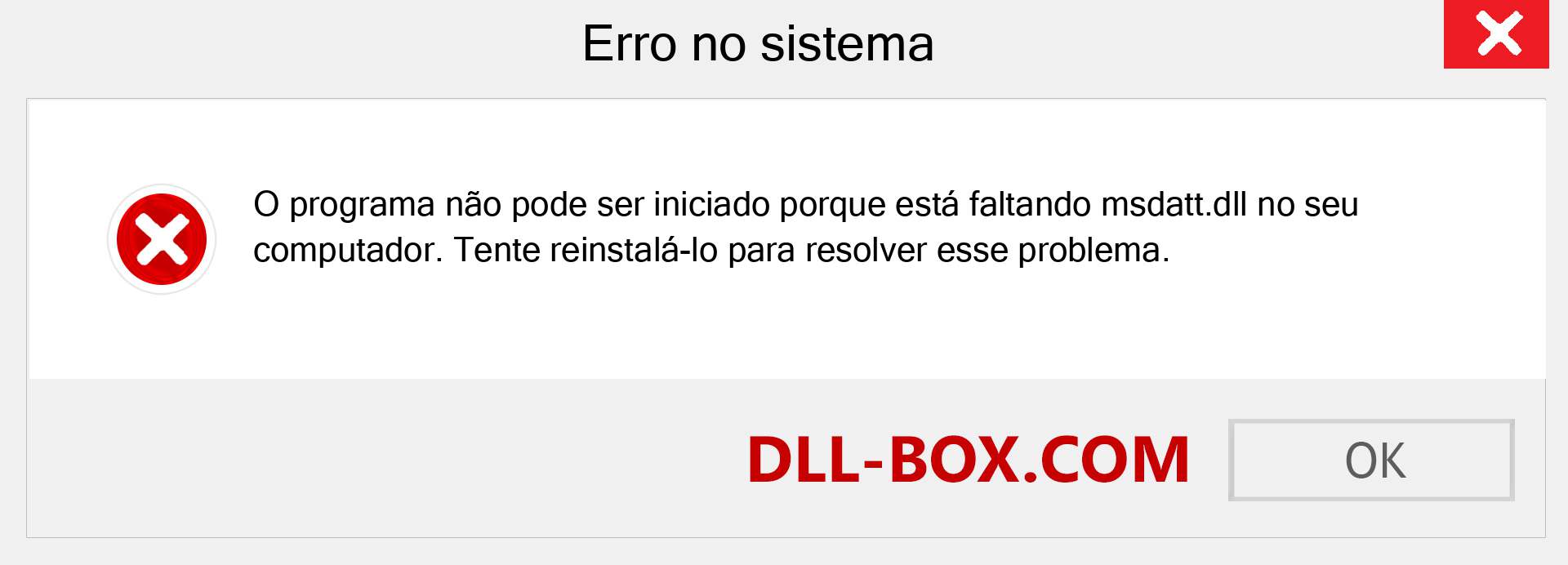 Arquivo msdatt.dll ausente ?. Download para Windows 7, 8, 10 - Correção de erro ausente msdatt dll no Windows, fotos, imagens